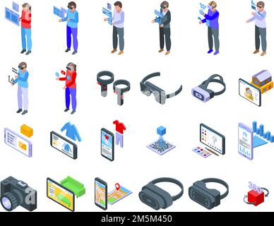 LES icônes DE NOM définissent le vecteur isométrique. Cube virtuel. 360 simulation Illustration de Vecteur