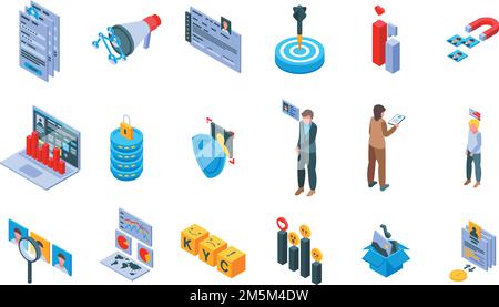 Connaissez les icônes de vos clients qui définissent le vecteur isométrique.CMS de carte.Client de données Illustration de Vecteur