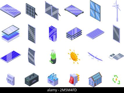 Les icônes des panneaux solaires définissent le vecteur isométrique.Inverseur solaire, énergie de la batterie Illustration de Vecteur