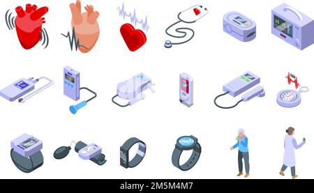 Les icônes de configuration définissent le vecteur isométrique.Aide à l'abdomen.Attaque respiratoire Illustration de Vecteur