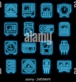 Icônes de régulateur de tension définies. Ensemble de contours des icônes vectorielles du régulateur de tension couleur néon sur noir Illustration de Vecteur