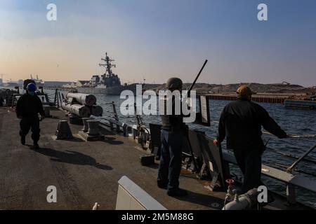 220324-N-HK187-1006 COPENHAGUE, Danemark (24 mars 2022) – des marins affectés au destroyer de missiles guidés de la classe Arleigh Burke USS The Sullivans (DDG 68) regardent le stand au départ de Copenhague, Danemark, 24 mars. Les Sullivans sont déployés sur le théâtre d'opérations européen et participent à une série d'activités maritimes à l'appui des États-Unis Sixième flotte et alliés de l'OTAN. Banque D'Images