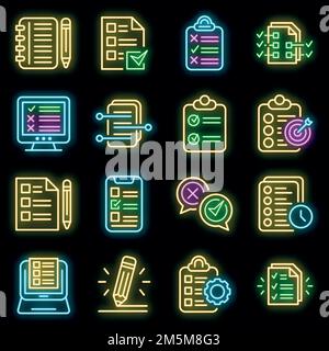 Icônes d'affectation définies. Ensemble de contours d'icônes vectorielles d'affectation couleur néon sur noir Illustration de Vecteur