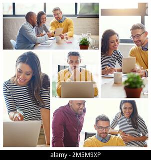 Travailler sur quelque chose de grand. Image composite des professionnels créatifs travaillant au bureau. Banque D'Images