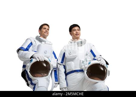 Prenez deux astronautes masculins Banque D'Images