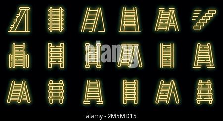 Icônes de marchepied définies. Ensemble de contours des icônes vectorielles de marchepied couleur néon sur noir Illustration de Vecteur