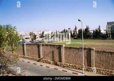 Le terrain de football du YMCA était le stade des équipes de football de Jérusalem en 1970s et 1980s. Banque D'Images