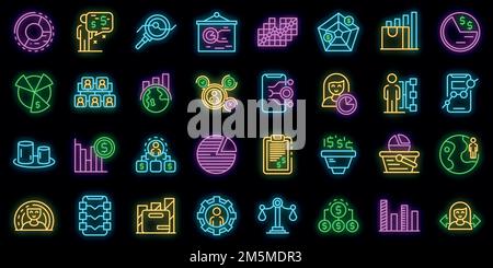 Ensemble d'icônes de segmentation du marché. Ensemble de contours des icônes vectorielles de segmentation du marché de couleur néon sur noir Illustration de Vecteur