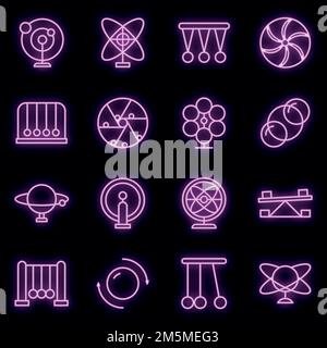 Icônes de mouvement perpétuel définies. Ensemble de contours d'icônes de vecteur de mouvement perpétuel couleur néon sur noir Illustration de Vecteur