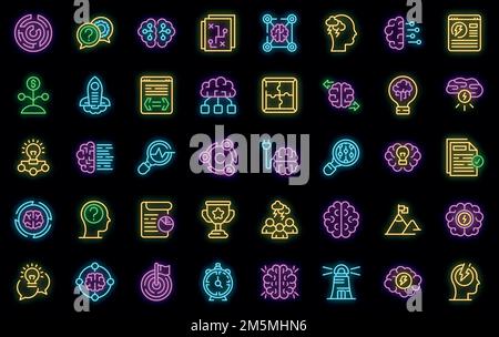 Jeu d'icônes de brainstorming. Ensemble de contours d'icônes vectorielles de brainstorming couleur néon sur noir Illustration de Vecteur