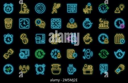 Icône travail tardif. Contour de l'icône de scénario de travail tardif, couleur néon sur le noir Illustration de Vecteur