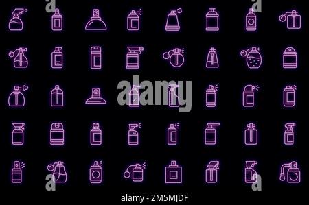 Ensemble d'icônes de bouteille de pulvérisation. Ensemble de contours des icônes vectorielles de la bouteille vaporisée couleur néon sur noir Illustration de Vecteur