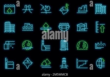 Les icônes d'élévation du niveau de la mer définissent le vecteur de contour. Nature de l'eau. Désastre climatique Illustration de Vecteur