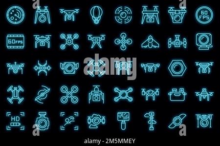 Les icônes de vidéographie aérienne définissent le vecteur de contour. Caméra de drone. Prise de vue Aero Illustration de Vecteur