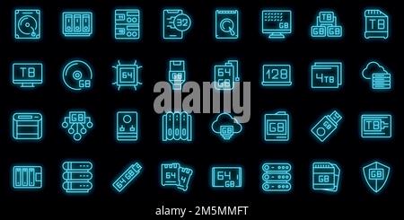 Les icônes de gigaoctets définissent le vecteur de contour. Big Data. Téraoctet de communication Illustration de Vecteur