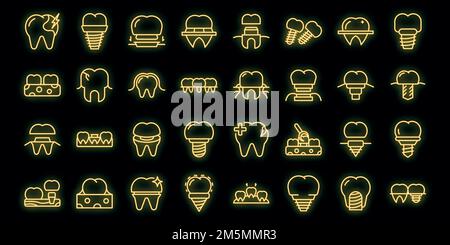 Les icônes d'implant dentaire définissent le vecteur de contour. Mâchoire chirurgicale. Vis à médicaments Illustration de Vecteur