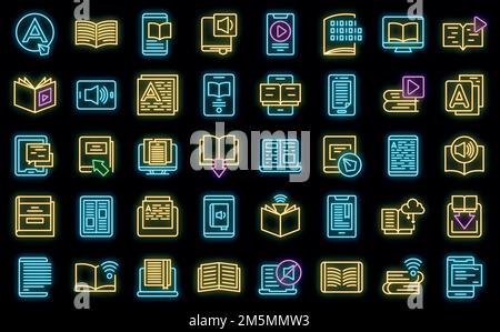 Les icônes de lecture numérique définissent le vecteur de contour. Bibliothèque. Publication de livres audio Illustration de Vecteur