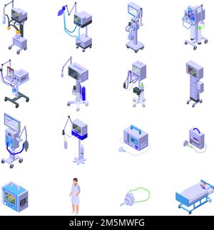 Icônes de ventilateur pour appareil médical définies. Ensemble isométrique d'icônes vectorielles de la machine médicale du ventilateur pour la conception Web isolée sur fond blanc Illustration de Vecteur