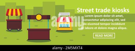 Kiosques de rue banner horizontal concept.Illustration plate des kiosques de commerce de rue bannière horizontale vecteur concept pour la conception de Web Illustration de Vecteur