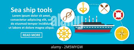 Concept horizontal de bannière d'outils de navire de mer.Illustration plate des outils de navire de mer bannière horizontale vecteur concept pour la conception de Web Illustration de Vecteur