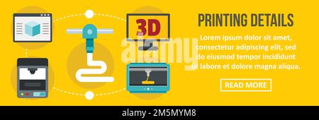 Impression 3D détails bannière horizontale concept.Illustration plate de l'impression 3D détails bannière horizontale vecteur concept pour la conception de Web Illustration de Vecteur