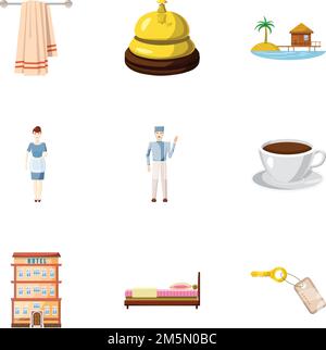 Auberge icônes ensemble.Illustration de dessin animé de 9 icônes vectorielles d'auberge pour le Web Illustration de Vecteur