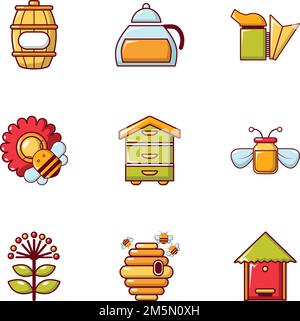 Beekeeping tools icons set. Flat set of 9 beekeeping tools vector icons for web isolated on white background Stock Vector