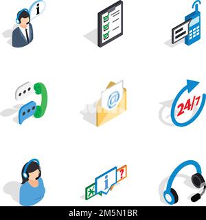 Icônes d'assistance clientèle toute la journée définies.Illustration isométrique 3D de 9 icônes vectorielles d'assistance clientèle pour le Web Illustration de Vecteur