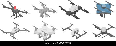 Jeu d'icônes de drones de police.Ensemble isométrique d'icônes de police à vecteur de drone pour la conception de sites Web isolé sur fond blanc Illustration de Vecteur