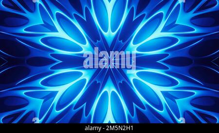 Arrière-plan abstrait symétrique moderne kaléidoscope de couleur bleue. Motif fleuri et mandala Banque D'Images