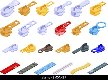 Icônes de fermeture éclair définies.Ensemble isométrique d'icônes de vecteur de fermeture à glissière pour la conception de Web isolée sur fond blanc Illustration de Vecteur