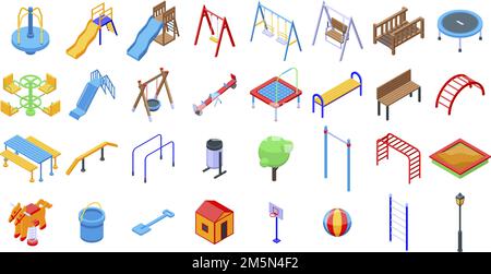 Jeux d'icônes pour enfants.Ensemble isométrique d'icônes vectorielles de jeux pour enfants pour la conception de sites Web isolée sur fond blanc Illustration de Vecteur