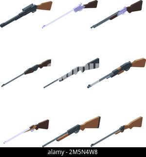 Jeu d'icônes de fusil de chasse.Ensemble isométrique d'icônes vectorielles de carabine de chasse pour la conception de sites Web isolée sur fond blanc Illustration de Vecteur