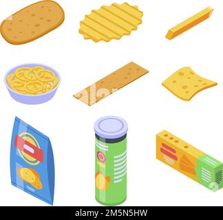 Jeux d'icônes de pommes de terre croustilles.Ensemble isométrique d'icônes de vecteur de pomme de terre de chips pour la conception de Web isolée sur fond blanc Illustration de Vecteur