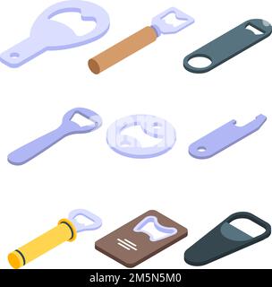 Jeu d'icônes de l'ouvre-bouteille.Ensemble isométrique d'icônes vectorielles pour ouvre-bouteille pour la conception de sites Web isolée sur fond blanc Illustration de Vecteur