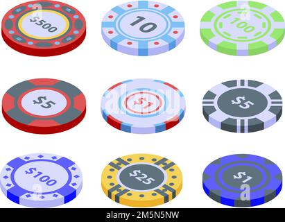 Jeux d'icônes de jetons de casino.Ensemble isométrique d'icônes vectorielles de jetons de casino pour la conception de sites Web isolée sur fond blanc Illustration de Vecteur