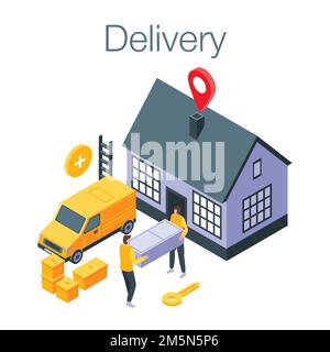 Concept de la prestation de bannière. Illustration isométrique de livraison concept vecteur bannière pour web design Illustration de Vecteur