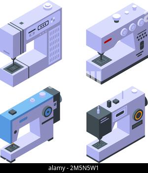 Ensemble d'icônes de machine à coudre.Ensemble isométrique d'icônes vectorielles de machine à coudre pour la conception de sites Web isolée sur fond blanc Illustration de Vecteur