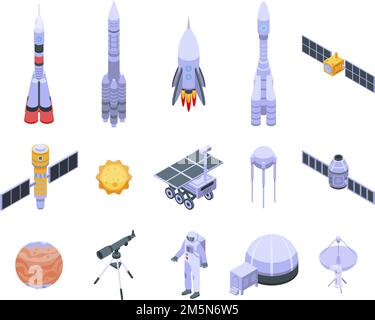 Jeu d'icônes de technologie de recherche spatiale.Ensemble isométrique d'icônes vectorielles de la technologie de la recherche spatiale pour la conception de sites Web isolés sur fond blanc Illustration de Vecteur