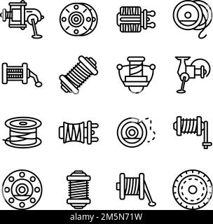 Jeu d'icônes de rabatteur de pêche.Ensemble de contours d'icônes vectorielles de rouleaux de pêche pour la conception de sites Web isolés sur fond blanc Illustration de Vecteur