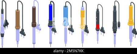Jeu d'icônes de fer à souder. Ensemble isométrique d'icônes vectorielles de fer à souder pour la conception de sites Web isolé sur fond blanc Illustration de Vecteur