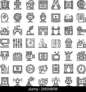 Icônes du directeur de scène définies.Ensemble de contours d'icônes vectorielles de la scène de directeur pour la conception Web isolée sur fond blanc Illustration de Vecteur