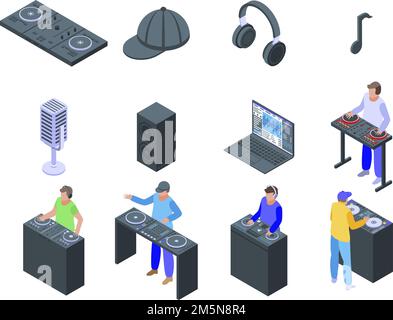 Icônes DJ définies. Ensemble isométrique d'icônes vectorielles dj pour la conception Web isolée sur fond blanc Illustration de Vecteur