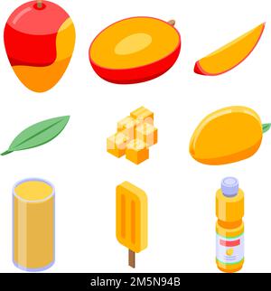 Ensemble d'icônes Mango.Ensemble isométrique d'icônes vectorielles de mangue pour la conception de sites Web isolée sur fond blanc Illustration de Vecteur