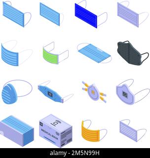 Ensemble d'icônes de masque médical. Ensemble isométrique d'icônes vectorielles de masque médical pour la conception Web isolée sur fond blanc Illustration de Vecteur