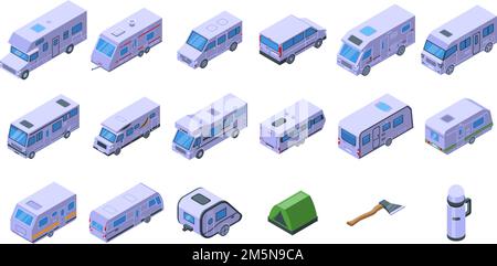 Icônes de camping automatique définies.Ensemble isométrique d'icônes de vecteur de camping automatique pour la conception de sites Web isolée sur fond blanc Illustration de Vecteur