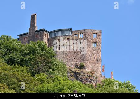 Château d'Oberstein, ruine d'un château médiéval au sommet d'une colline à Idar-Oberstein à Hunsrueck, Rhénanie-Palatinat, Allemagne Banque D'Images
