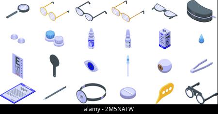 Icônes d'opticien définies.Ensemble isométrique d'icônes vectorielles opticiens pour la conception de sites Web isolée sur fond blanc Illustration de Vecteur