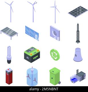 Jeu d'icônes d'énergie propre. Ensemble isométrique d'icônes vectorielles d'énergie propre pour la conception de sites Web isolé sur fond blanc Illustration de Vecteur