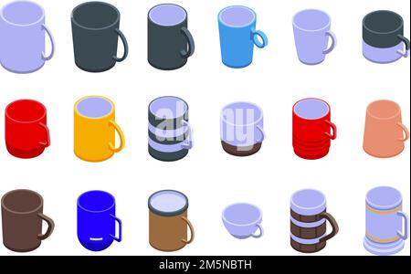 Ensemble d'icônes mug. Ensemble isométrique d'icônes de vecteur mug pour le web design isolé sur fond blanc Illustration de Vecteur